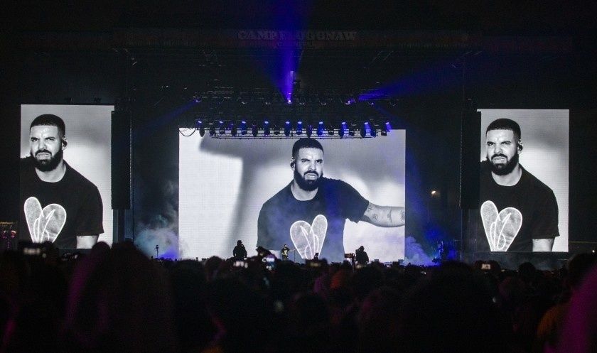Drake performing at Camp Flog Gnaw 2019.