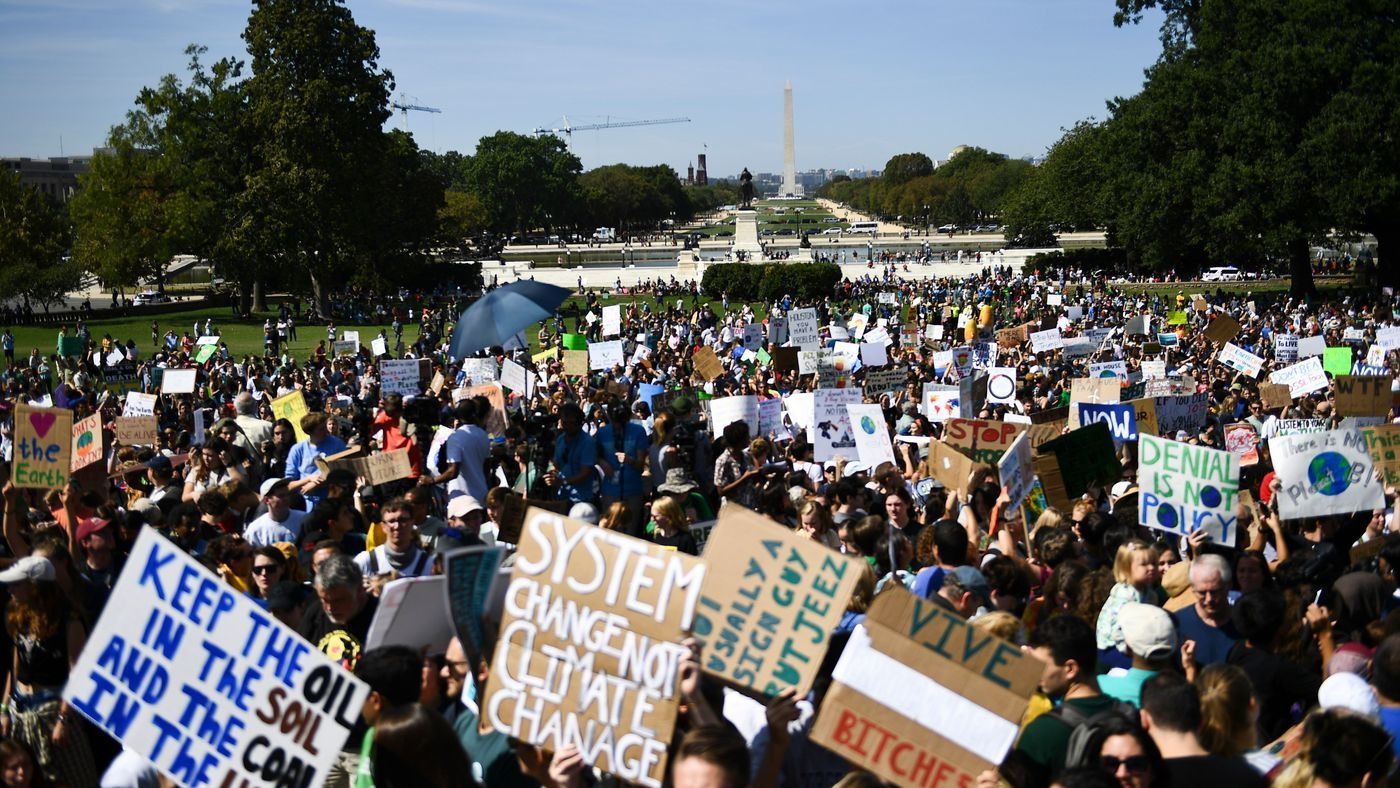Hundreds gather in Washington DC to protest climate change.