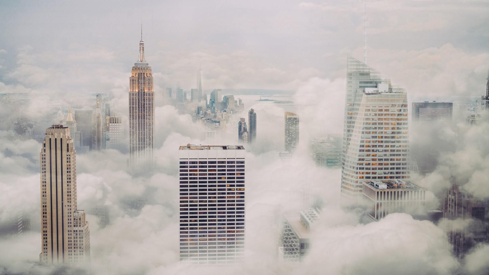 New York City with low clouds