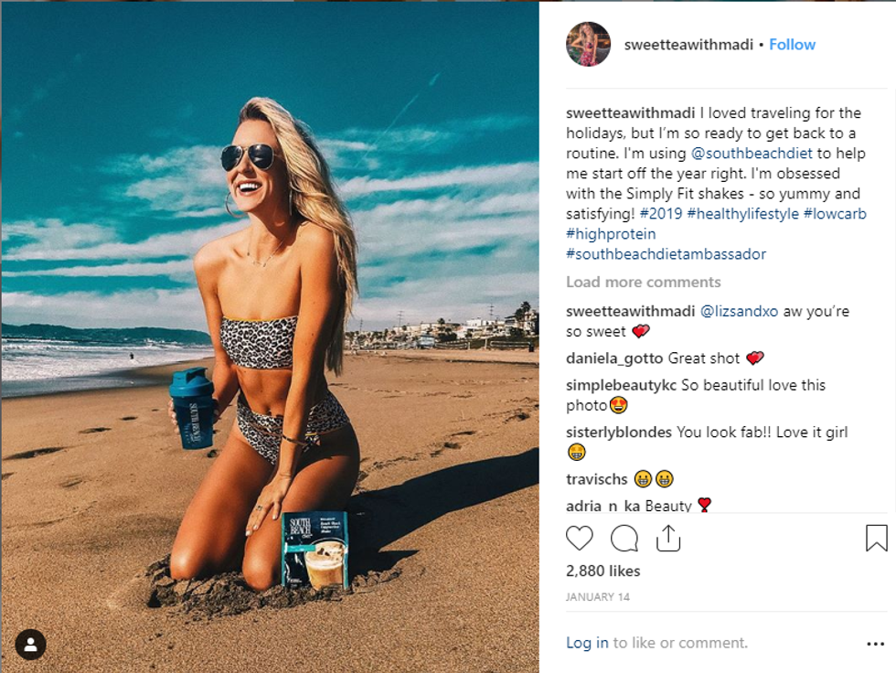 A blonde women's instagram of her in a bikini on the beach