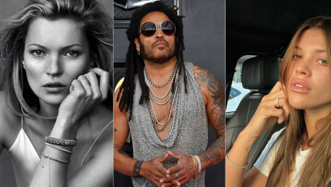 collage showcasing kate moss, lenny kravitz and sofia grainge wearing diamond tennis bracelets